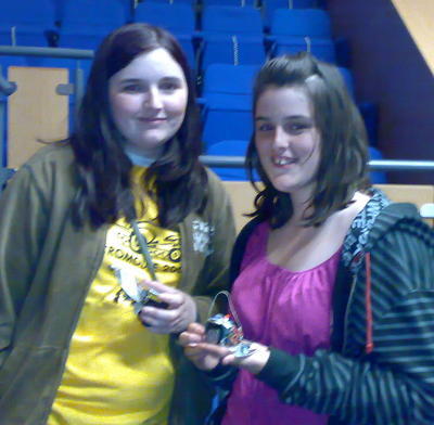 Shannon and Chloe holding their robots Cheese Detective and Snoopy, both entries to the Junior Wall Follower event. Micromouse needs more non school Junior Wall follower entries - get building if you can!